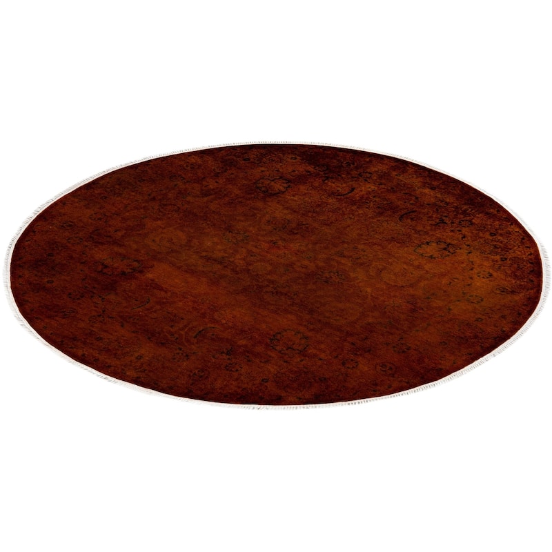 Overton Hand Knotted Wool Vintage Inspired Modern Contemporary Overdyed Brown Round Area Rug - 6' 1" x 6' 1"