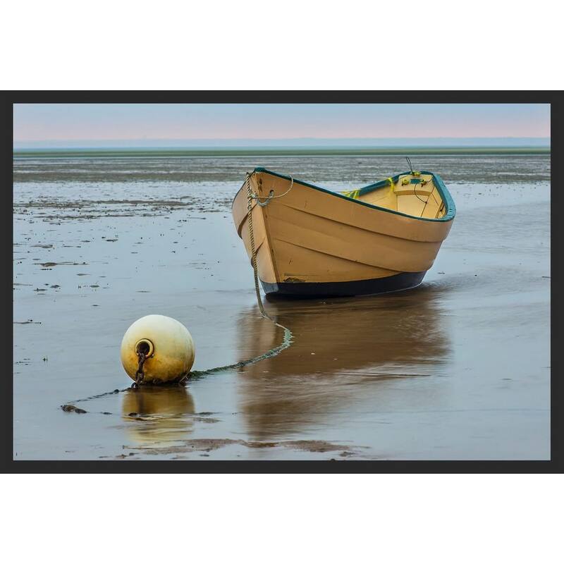 Yellow Dory Boat Waiting for High Tide Photography by Wayne Collamore Framed Poster