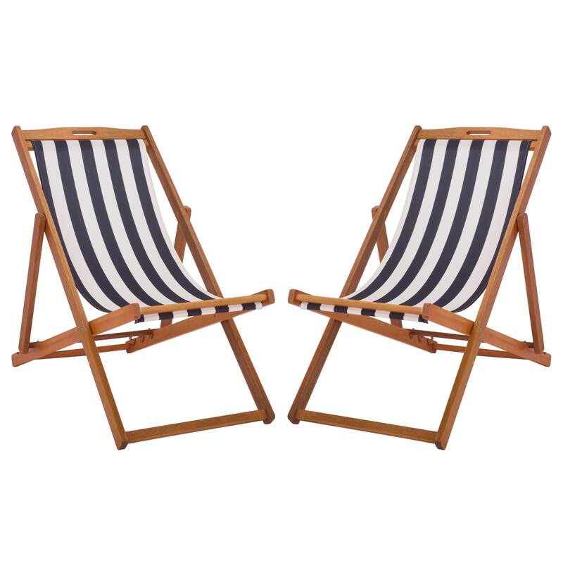 SAFAVIEH Outdoor Natalya Foldable Sling Chair (Set of 2) - 24"W x 34"D x 41"H - Natural/Thin Navy Stripe