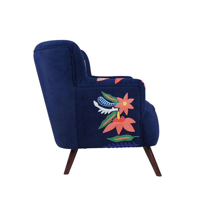 Nico Floral Embroidered Velvet Upholstered Accent Chair by Sevita