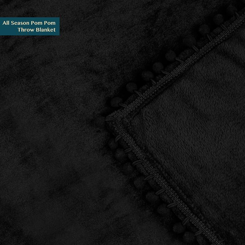 Microfiber Pom Pom Fleece Blanket Black Bed Bath & Beyond 33503542