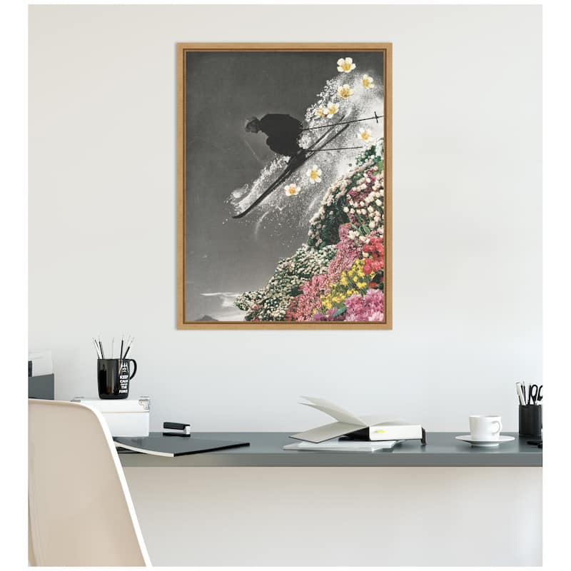Kate and Laurel Sylvie Spring Skiing Framed Canvas by Sarah Eisenlohr