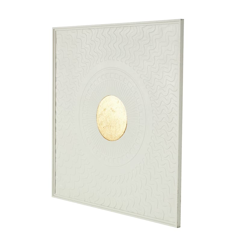 Metal Geometric Wall Decor with Gold Foil Center and Wavy Patterns - White - Roche River Decor