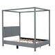 preview thumbnail 27 of 39, Canvas-upholstered Canopy Bed - Platform Wingback Bed Frame with USB, Type-C Ports Headboard, 4 Canopy Columns, 2 Sides Pocket
