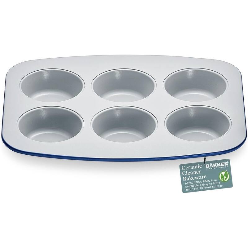 6-Cup Muffin Pan Set - Blue, Teal, Marble, Golden, Cream - Blue