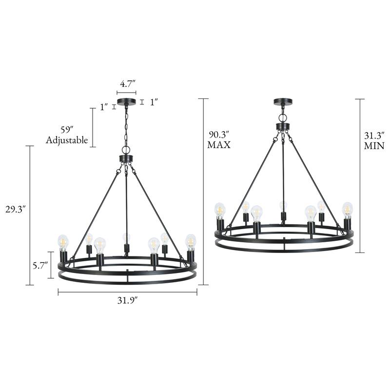 Oriea Modern Farmhouse 9-Light Black Chandelier Classic Wheel Lights - D 31.9" x H 29.3"