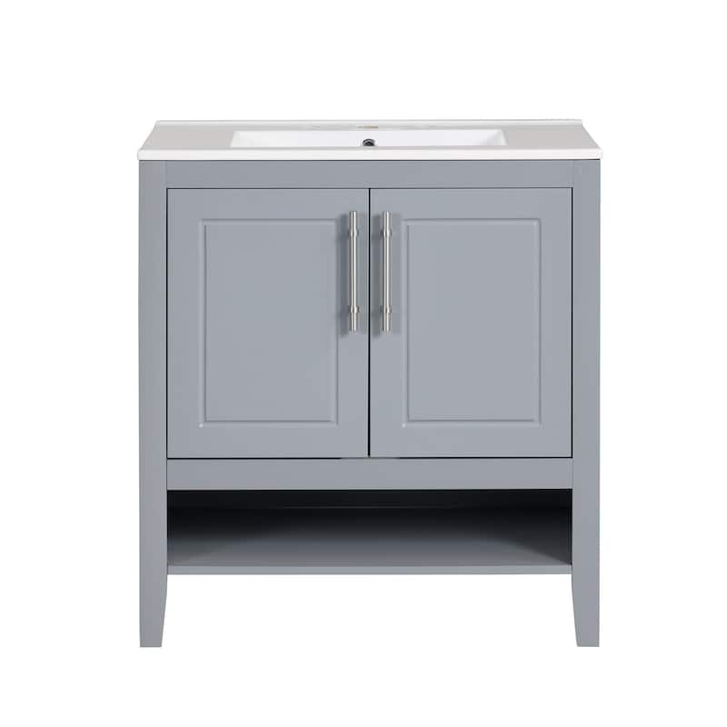 30 Inch Freestanding Bathroom Vanity Set with Ceramic Sink and Doors