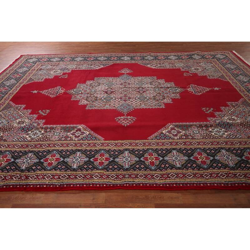 Geometric Red Kashan Turkish Rug Machine Made Carpet - 9'9" x 13'3"