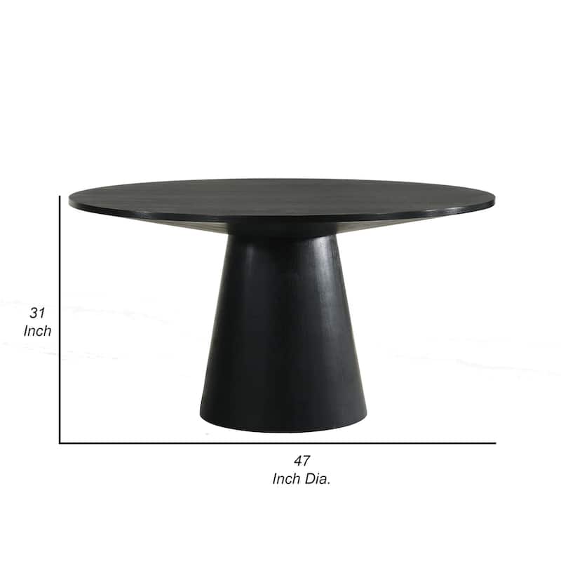 Yuvi 47 Inch Dining Table, Round Tabletop, Pedestal Base, Black Finish