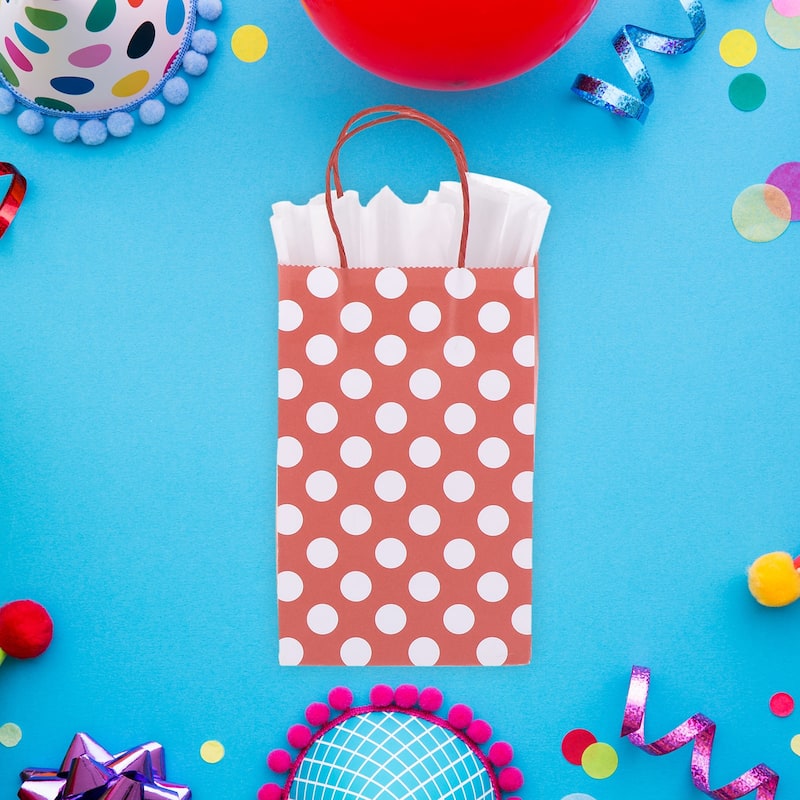 12Pcs 5.2"x3.2"x8.4" Favor Gift Bags with White Tissue Paper, Dotted