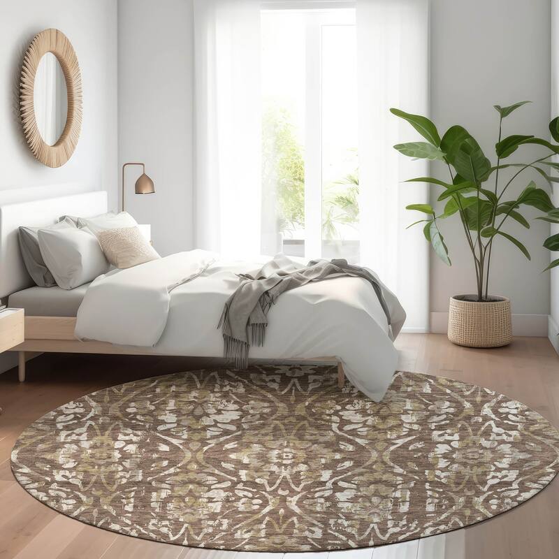 Premium Washable Super Soft Floral Damask Mayfield Rug - Brown - 8' x 8'