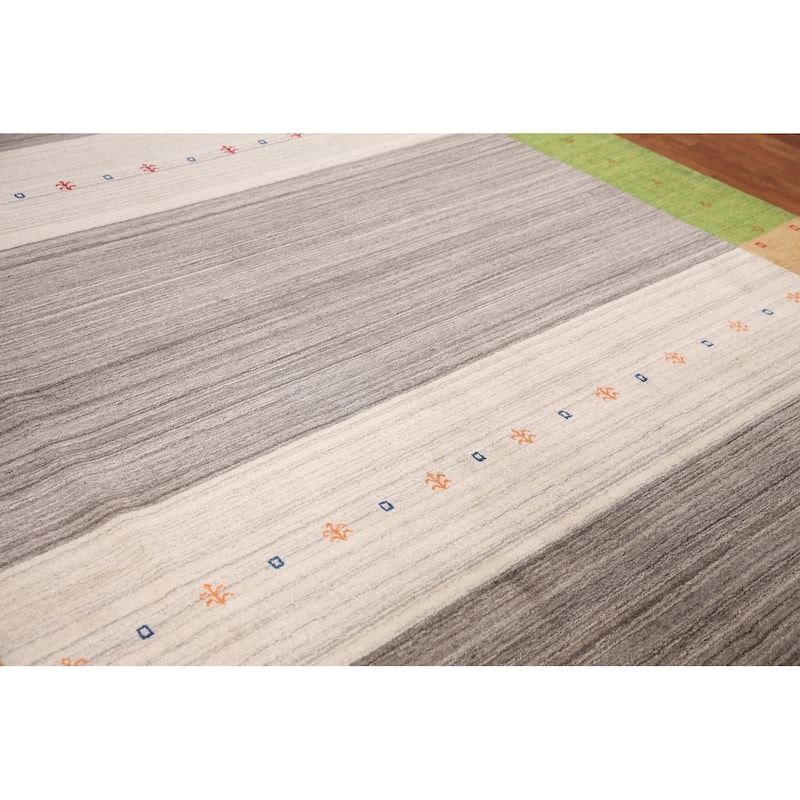 Striped Gabbeh Oriental Area Rug Hand-Knotted Multi-Color Wool Carpet - 8'1" x 9'8"