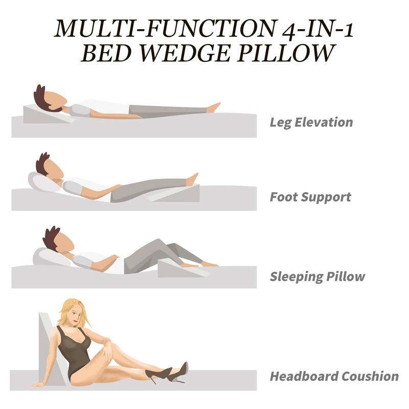 DoCred Adjustable Memory Foam Bed Wedge Pillow with Washable Cover - White