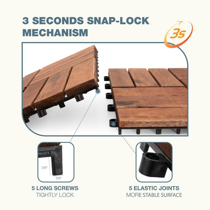 27pcs Interlocking Deck Tiles 11.8" x 11.8", Patio Flooring Outdoor Waterproof, Acacia Wood Tiles All Weather