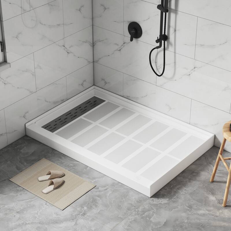 SMC Alcove Single Threshold Shower Pan Base, S/S Drain Cover Included, cUPC Certified, Slip-Resistant