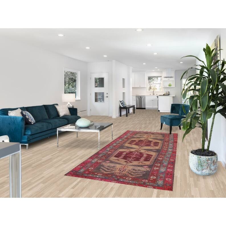 Hand Knotted Oriental 100% Wool Carpet Traditional Geometric Greys & Charcoal Meshkin Runner Rug - 9' 6'' X 3' 11''