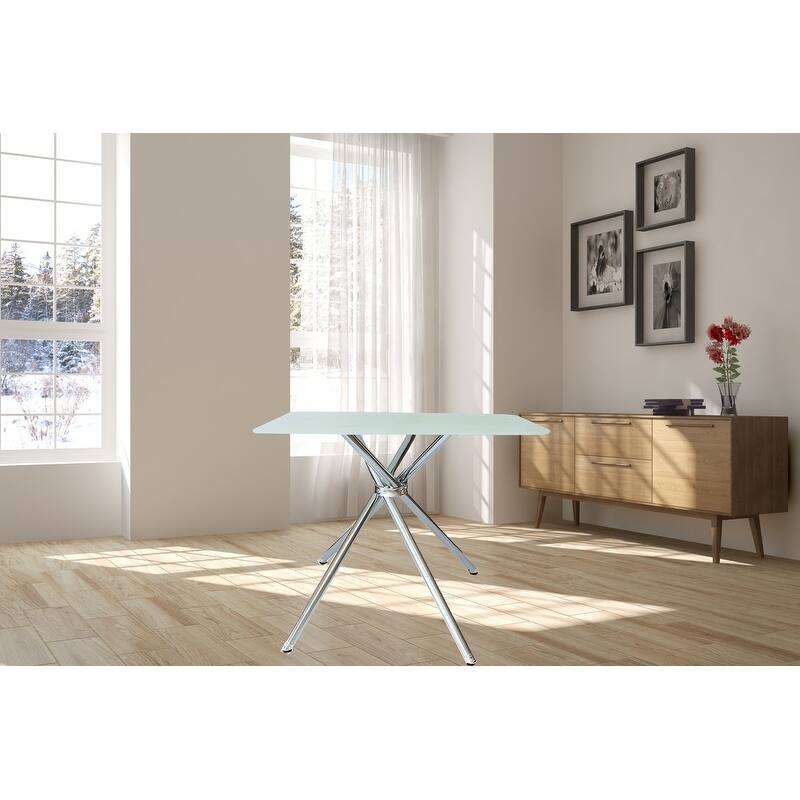 Frosted Tempered Glass Square Dining Table with Chrome Legs
