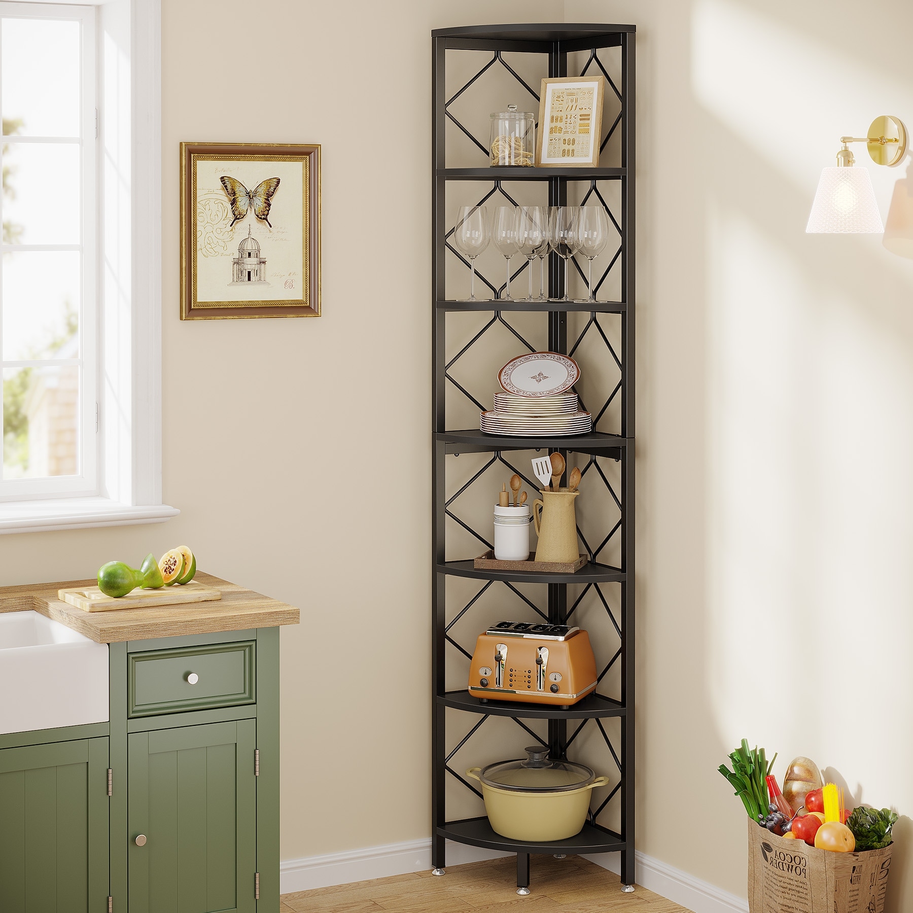 corner rack ポストモダン 7-Tier-Corner-Bookshelf,-