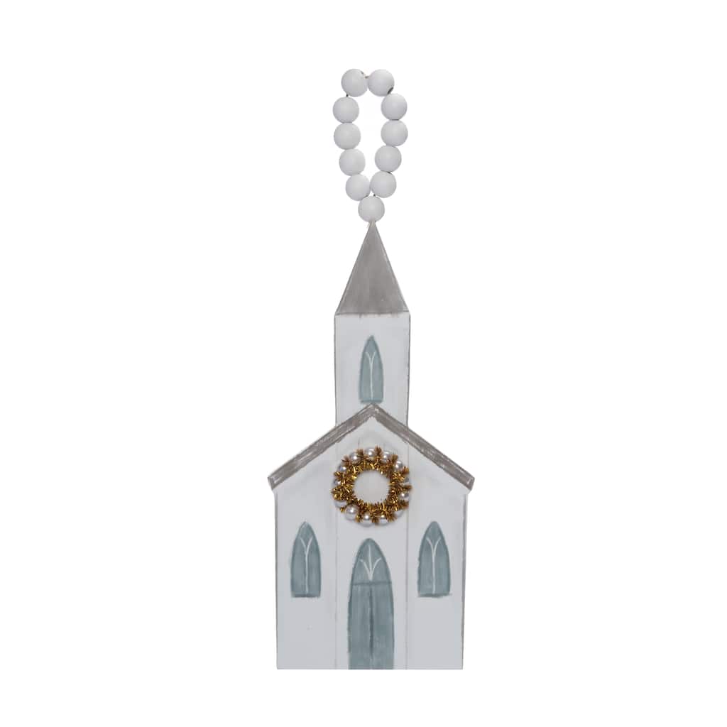 Transpac Wood 9.5 in. Multicolor Christmas Church Ornament