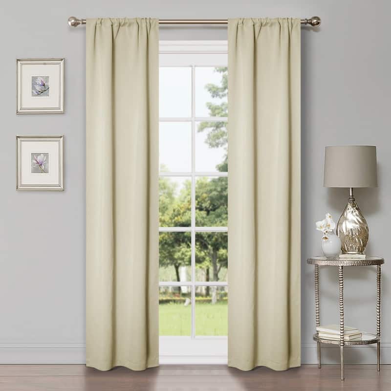 Superior Modern Solid Washable Room Darkening Curtains, Set of 2 Panels - 8PC- 26" x 84" - Ivory