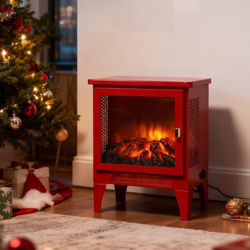17 inch Freestanding Electric Fireplace Stove heater with 3D Flame effect,Classic Red