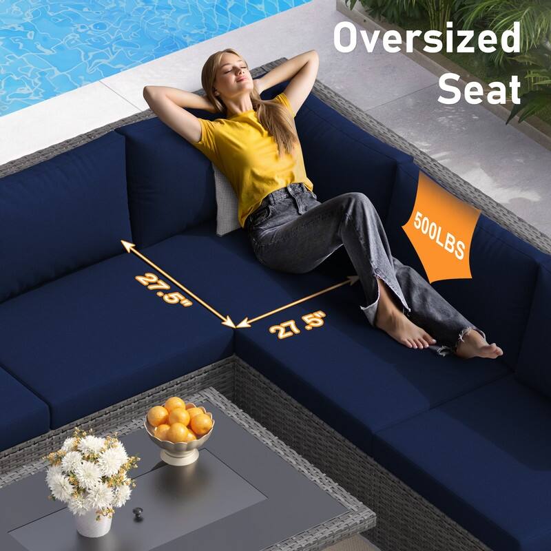 FINCATI Outdoor Grey Wicker Sectional Furniture Patio Sofa Set with Firepit Table