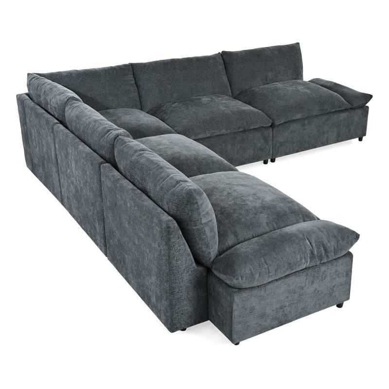 L-shape Sleeper Sectional Sofa Modular Upholstered Recliner Couches with 2 Side Folding Hidden Storage, Low Lounge Couches