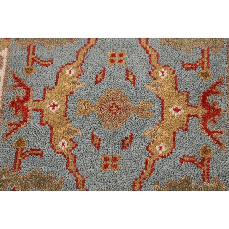 Light Blue Floral Oushak Indian Runner Rug Handmade Wool Carpet - 2'6"x 9'6"