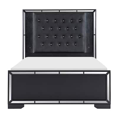 Bennett Black LED Faux Leather Upholstered Tufted Bed