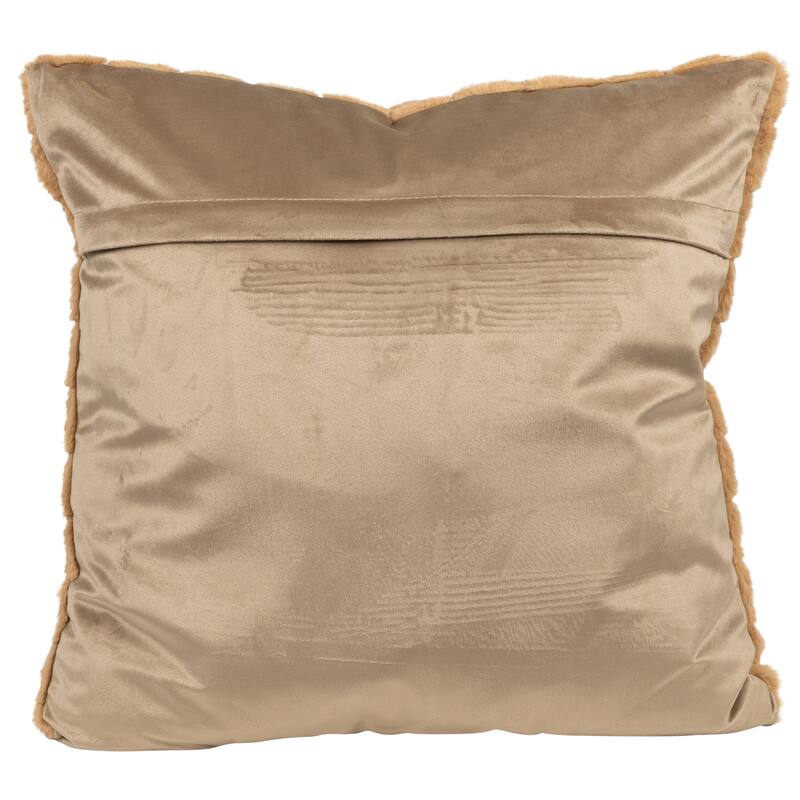 18" Khaki Rabbit Faux Fur Plaid Pattern Square Throw Pillow