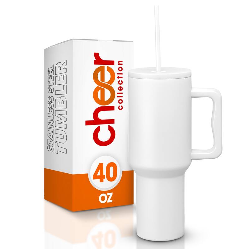 Cheer Collection Insulated Tumbler with Reusable Straw - White - Large