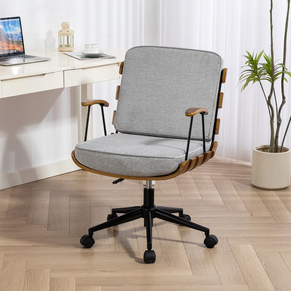 XINMICS 35.83"H Modern 360 Swivel Office Chair, Solid Wood Task Chair with Adjustable Height and Bent Wood