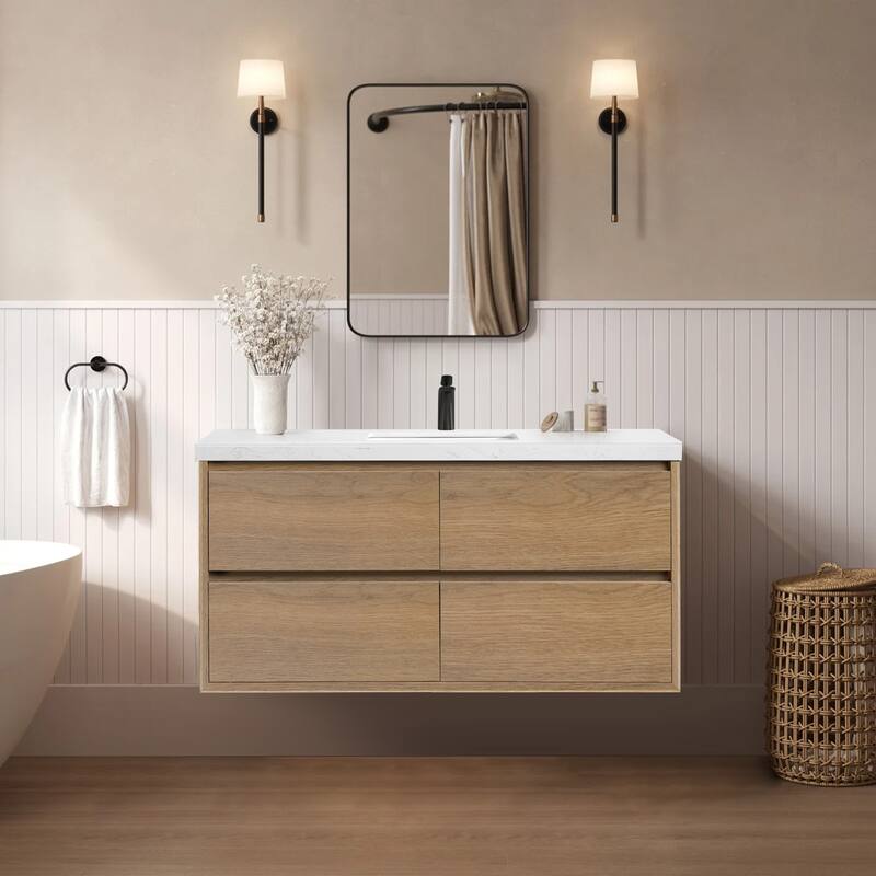NebulaSky 24/ 30/ 36/ 48 in Wall Mounted Single Sink Bathroom Vanity with Engineered Stone Top Combo Cabinet Vanity Set