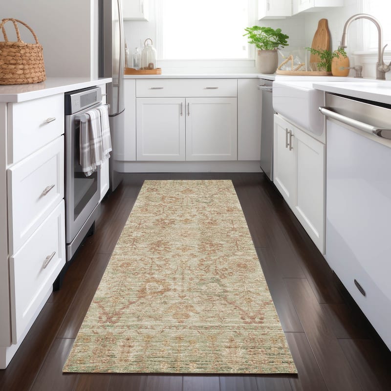 Machine Washable Indoor/ Outdoor Vintage Traditional Chantille Rug - Beige - 2'3" x 7'6"