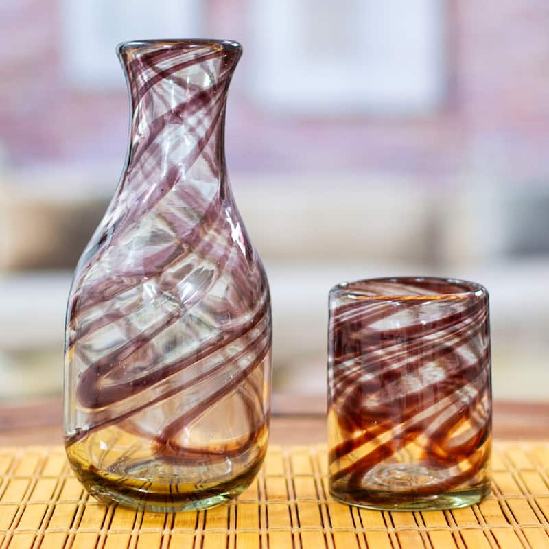 Novica Handmade Hypnotic Handblown Carafe And Glass Set (Pair)