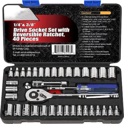 40 Pieces Drive Socket Set with 72 Tooth Reversible Ratchet