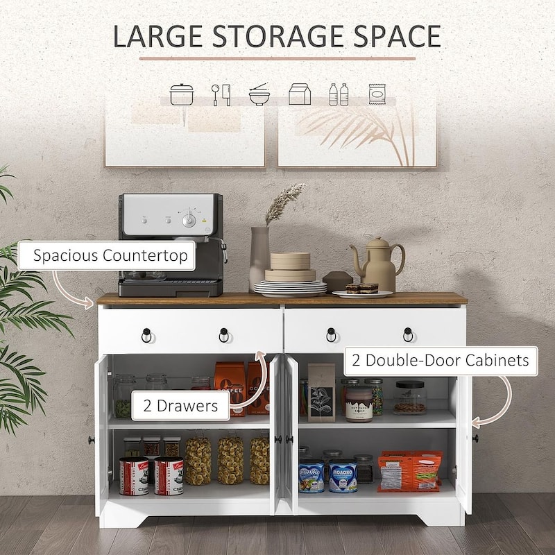 Modern Multifunctional Sideboard Cabinet with Adjustable Shelves Wood Grain Top - 47.75" W x 14.5" D x 29.5" H