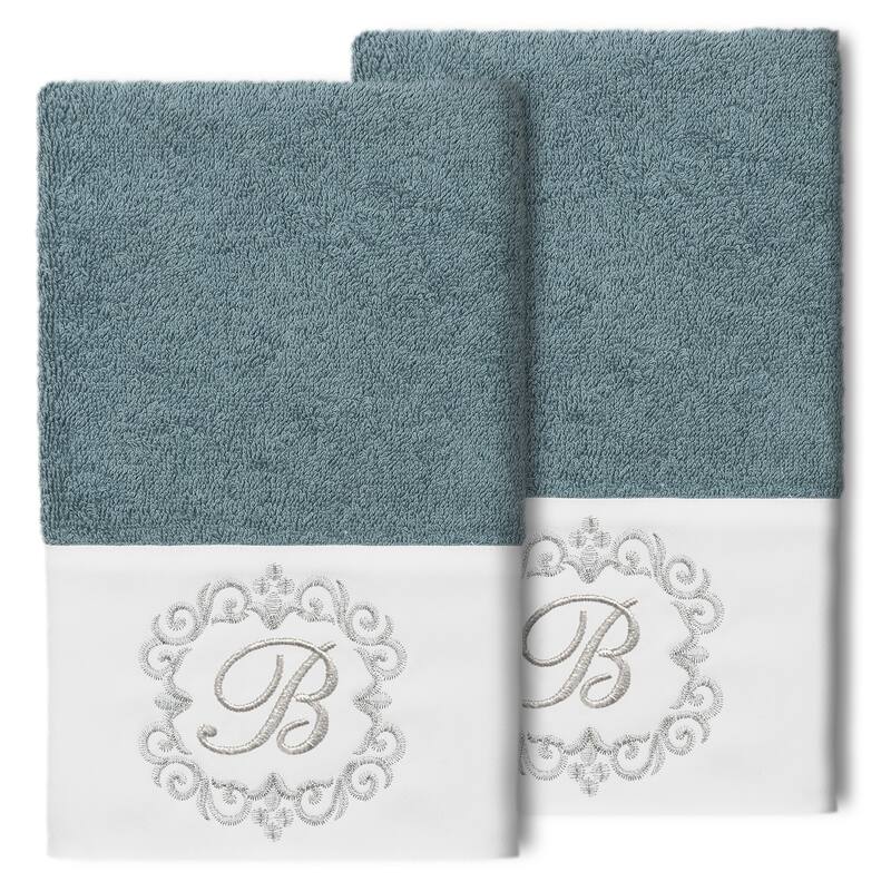 Authentic Hotel and Spa 100% Turkish Cotton Monica 2PC Embellished Hand Towel Set - B - Teal
