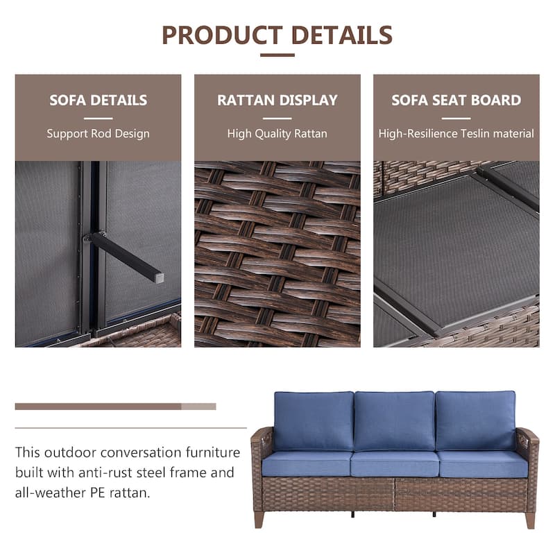 Gymojoy 74'' 3-Seat Outdoor Durable Patio Sofa with Water-Resistant Olefin Fabric Cushions