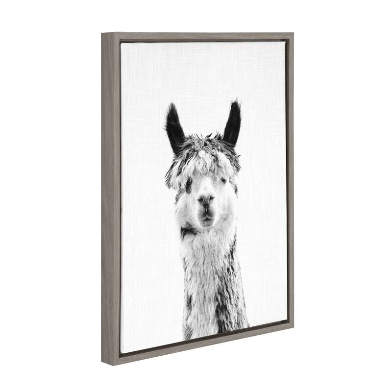 Kate and Laurel Sylvie Llama Portrait Framed Canvas Art, Gray 18x24