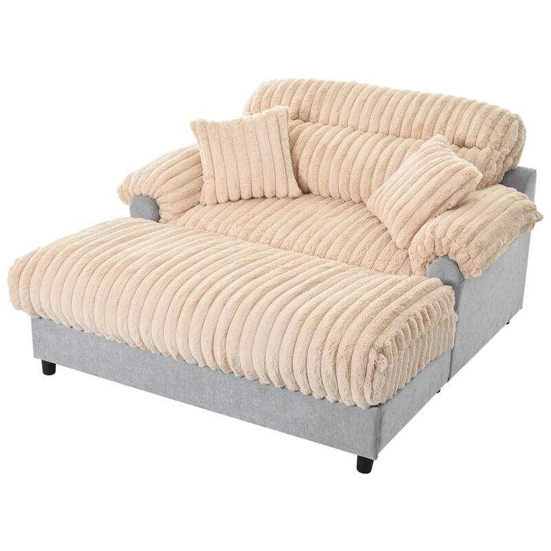 Modern Oversized Chaise Lounge Sofa for Living Room, 65.25" Cloud Sleeper Sofa Plush Faux Fur Sofa Couch with 2 Pillows