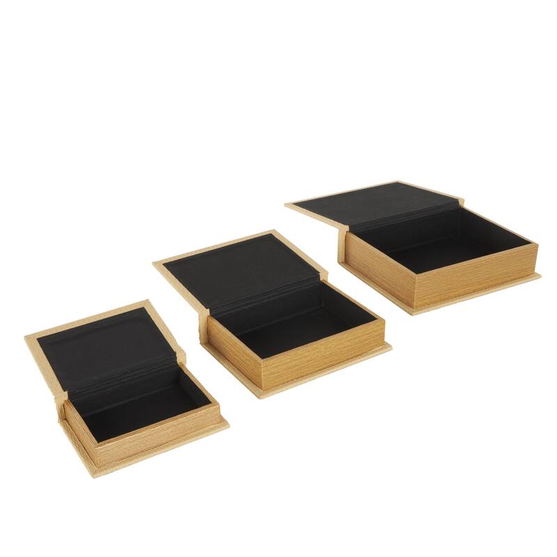 Faux Leather Book Shaped Decorative Box - Set of 3 Brown, Cream, Black, Copper - Roche River Decor