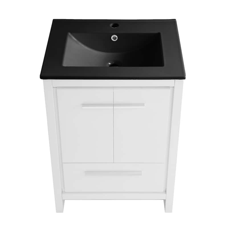 Virage 24 In. White Bathroom Vanity With Black Ceramic Sink Top