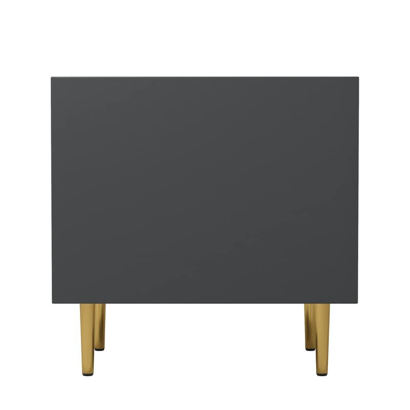 Modern Upholstered Goldplated Metal Nightstand with Stone Tabletop