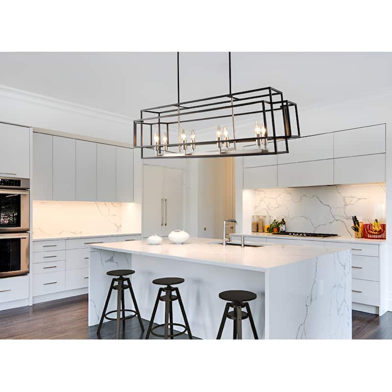 8-Light Kitchen Island Square Rectangle Pendant Lamp Island/Billiard - Black/Silver