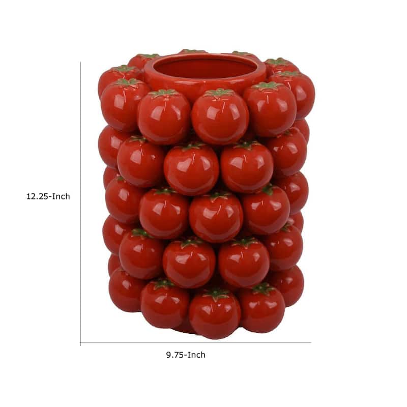 Nyssa Decorative Ceramic Tomato Vase, Green Red Glazed, 12 Inch