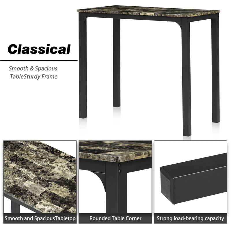 VECELO Dining Table Set with 2 Stools,3 Piece Counter Height for Kitchen