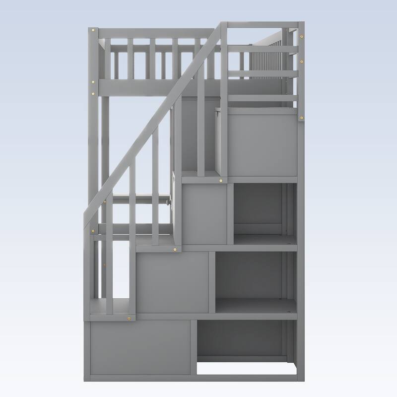 Modern Twin size Loft Bed with Bookshelf,Drawers,Desk,and Wardrobe