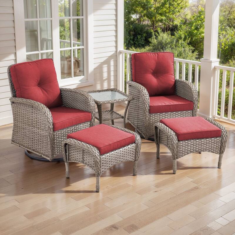 Gymojoy Premium Wicker Patio Furniture Set - Ultimate Comfort & Weather-Resistant Design - Grey Wicker / Red Cusion - Swivel Chair