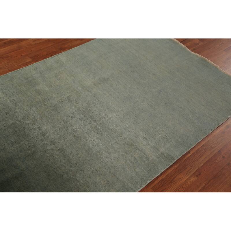 Gabbeh Modern Rug Hand-Knotted Green Wool Carpet - 4'0" x 5'10"